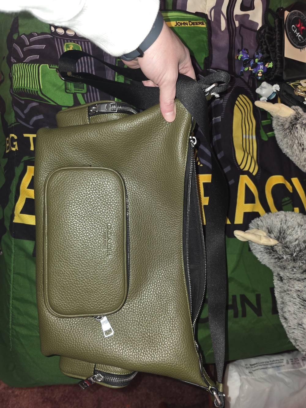 Coach  Olive Green Pebbled Leather Crossbody Bag